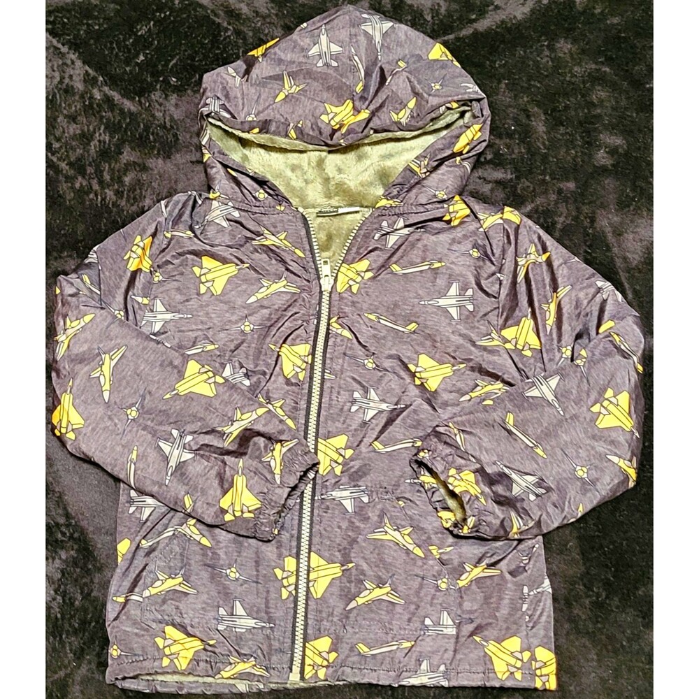 Mick Mack LTD Fleece Lined Hooded Full Zip Jacket Airplane Boys Youth Size 6